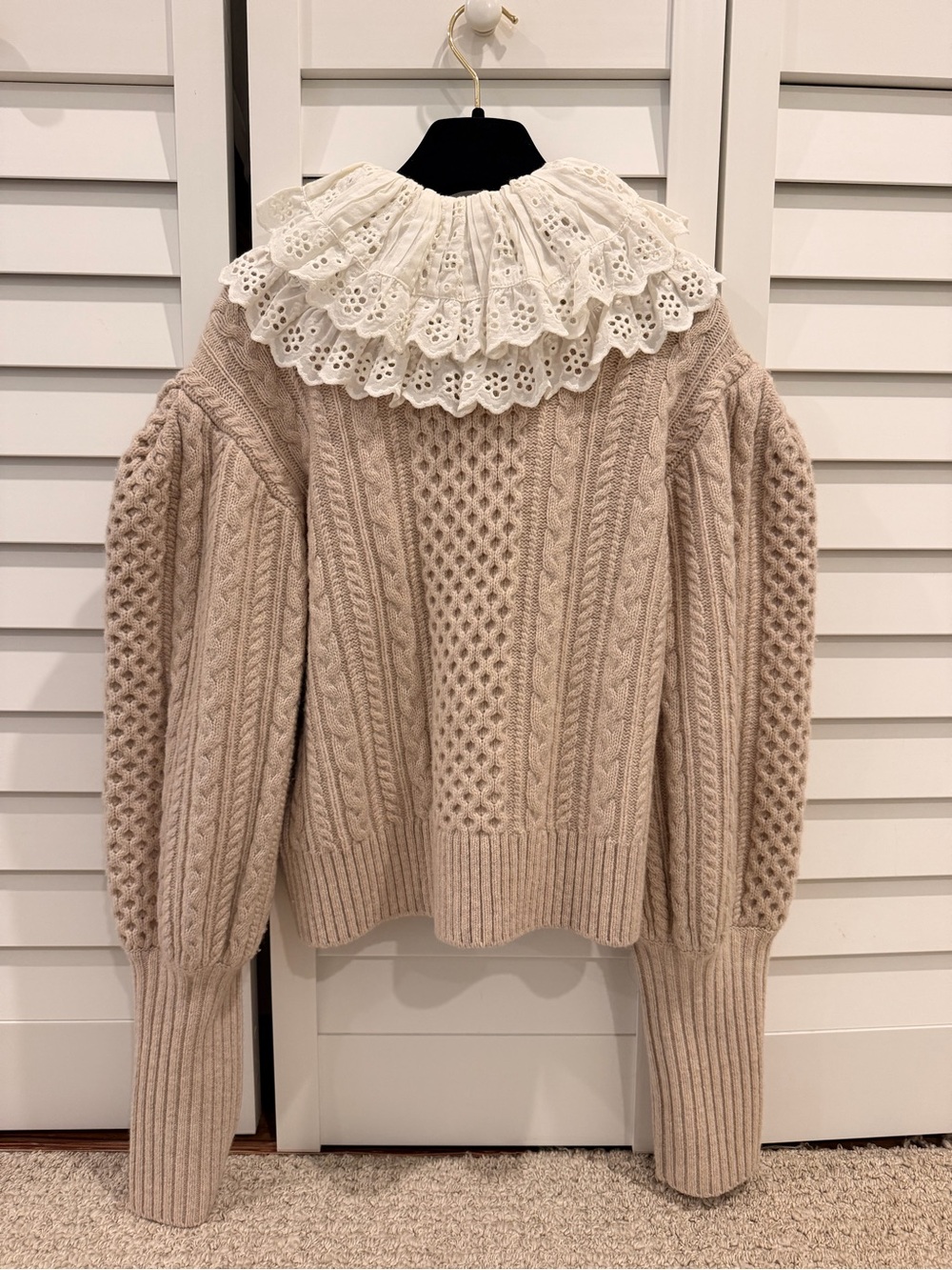 Sea NY- Women's Cream Cable Knit Button Cardigan Sweater - Picture 3 of 6